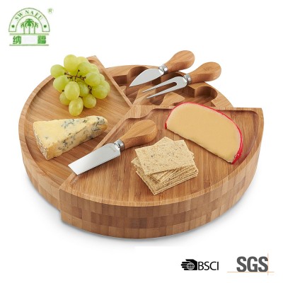 Amazon hot selling durable round bamboo cheese board set online