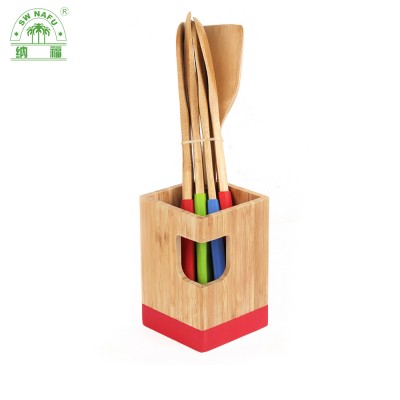 Custom 100% natural bamboo spoon knife and fork holder for kitchen