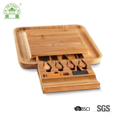 China factory 100% organic bamboo cheese board with knife set wholesale