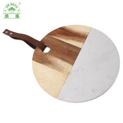 Factory hot sell round portable marble and acacia wood cutting board