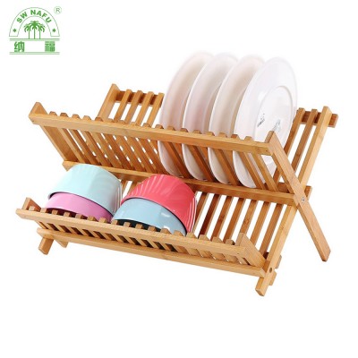 Eco-friendly 2 Tier bamboo dish drainer rack for kitchen