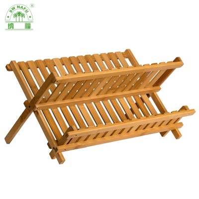 home basic organic 2 tier bamboo dish rack for kitchen