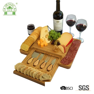 Factory supplier quality assurance bamboo wine and cheese board set