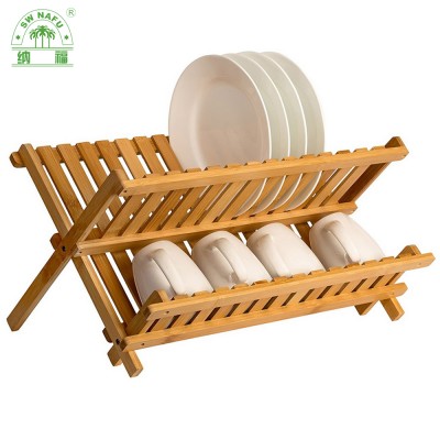 Wholesale eco-friendly foldable bamboo plate drying rack